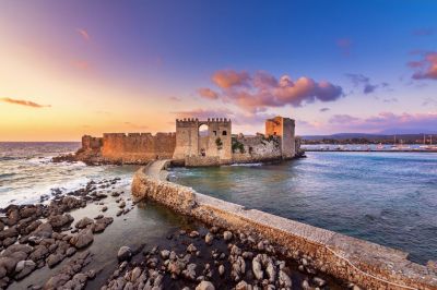 The Venetian Fortress of Methoni at sunset in Peloponnese Messenia Greece